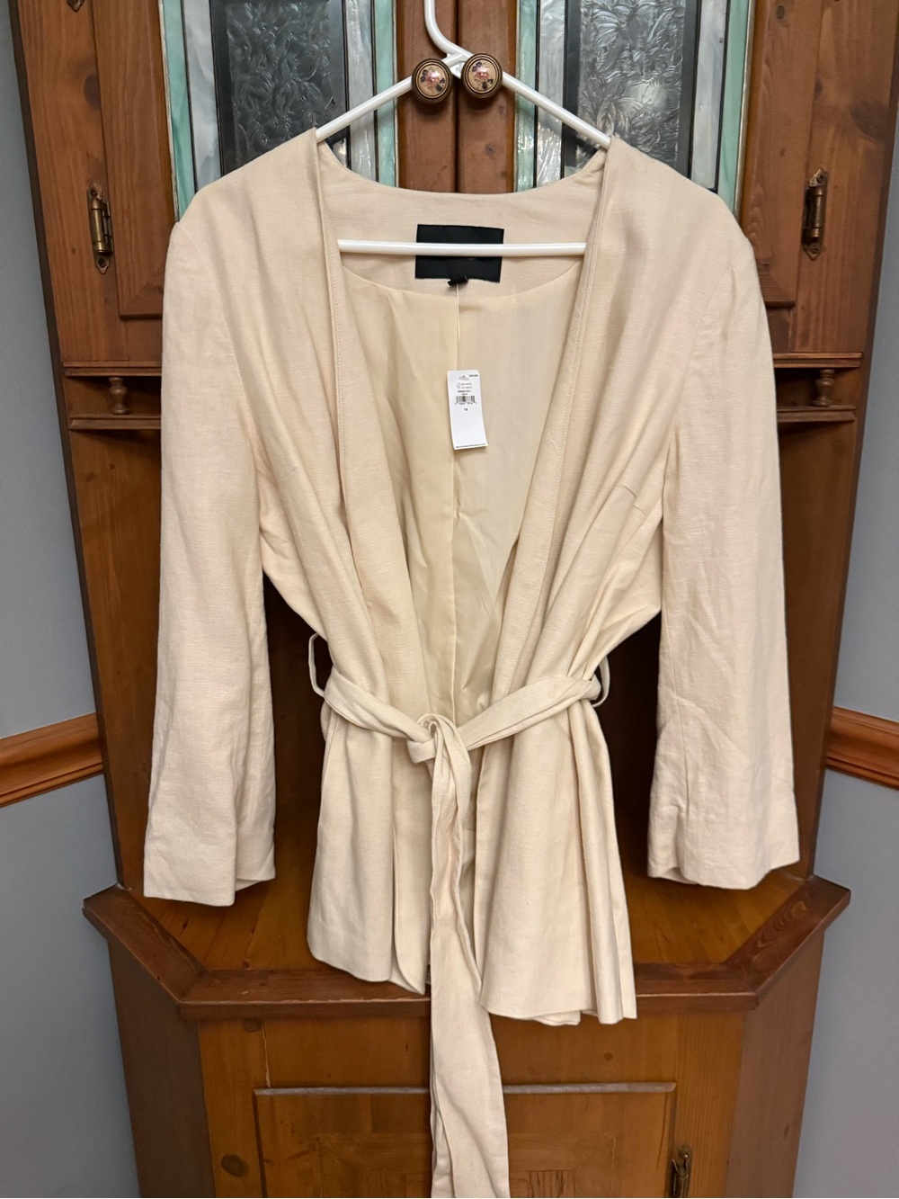 NWT Banana Republic Factory Linen Blend Tie-Waist Blazer Wheat 14